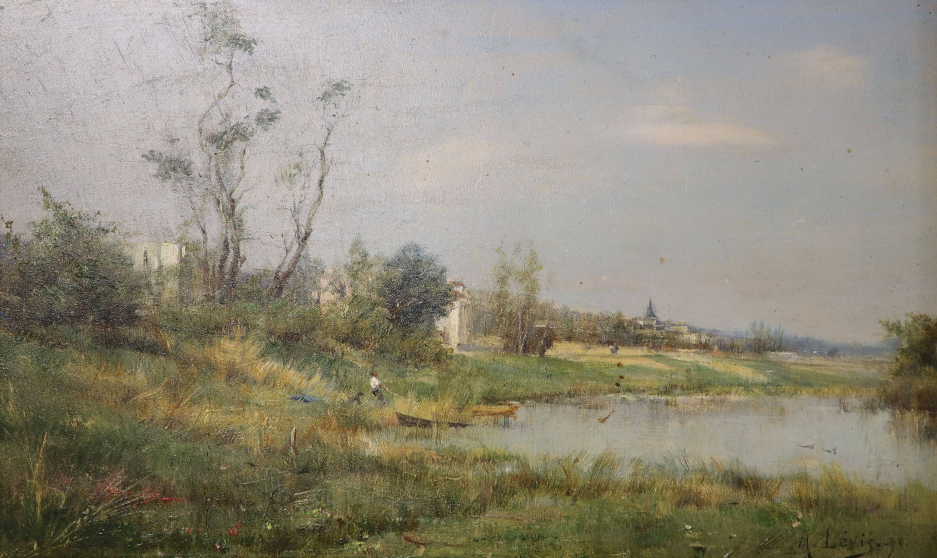 Maurice Levis, Oil on board, landscape. Signed and dated 1890 12.5x20.5cm